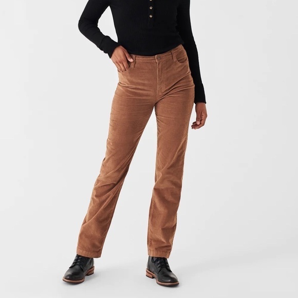 Faherty NWT Stretch Cord Julianne Patch Pocket Brown Straight Leg Pants Size 27 - Picture 1 of 11